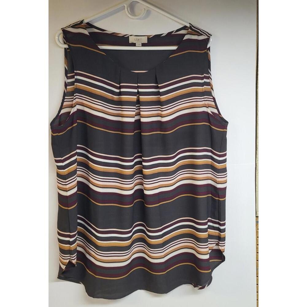 Loft outlet women's top XL sleeveless with round neck pleated brown burgundy